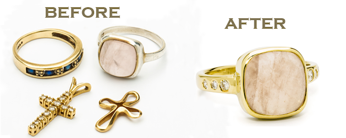 We repurposed a gemstone and transformed these pendants and rings into a brand new gemstone engagement ring.